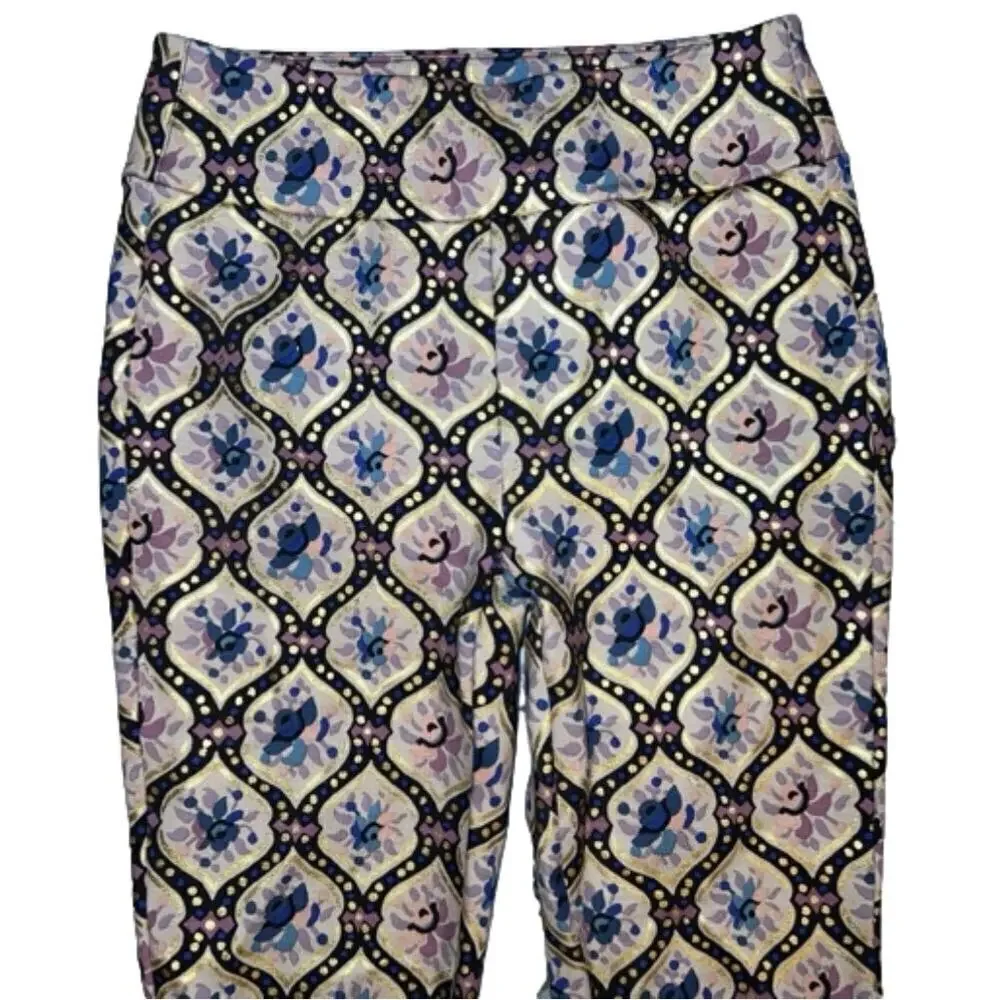 Soft Surroundings Moroccan Print Metallic Gold Accent Ponte Pants NEW Size XS